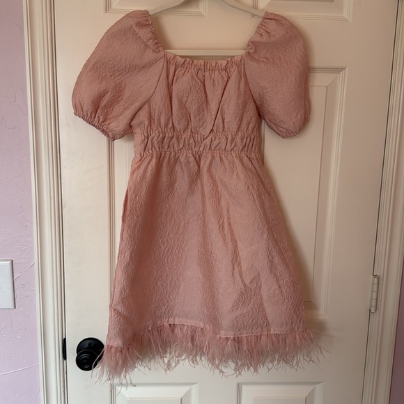 Like New GB Girls Puff Sleeve Feather pink dress. Perfect for Spring! - Picture 5 of 5